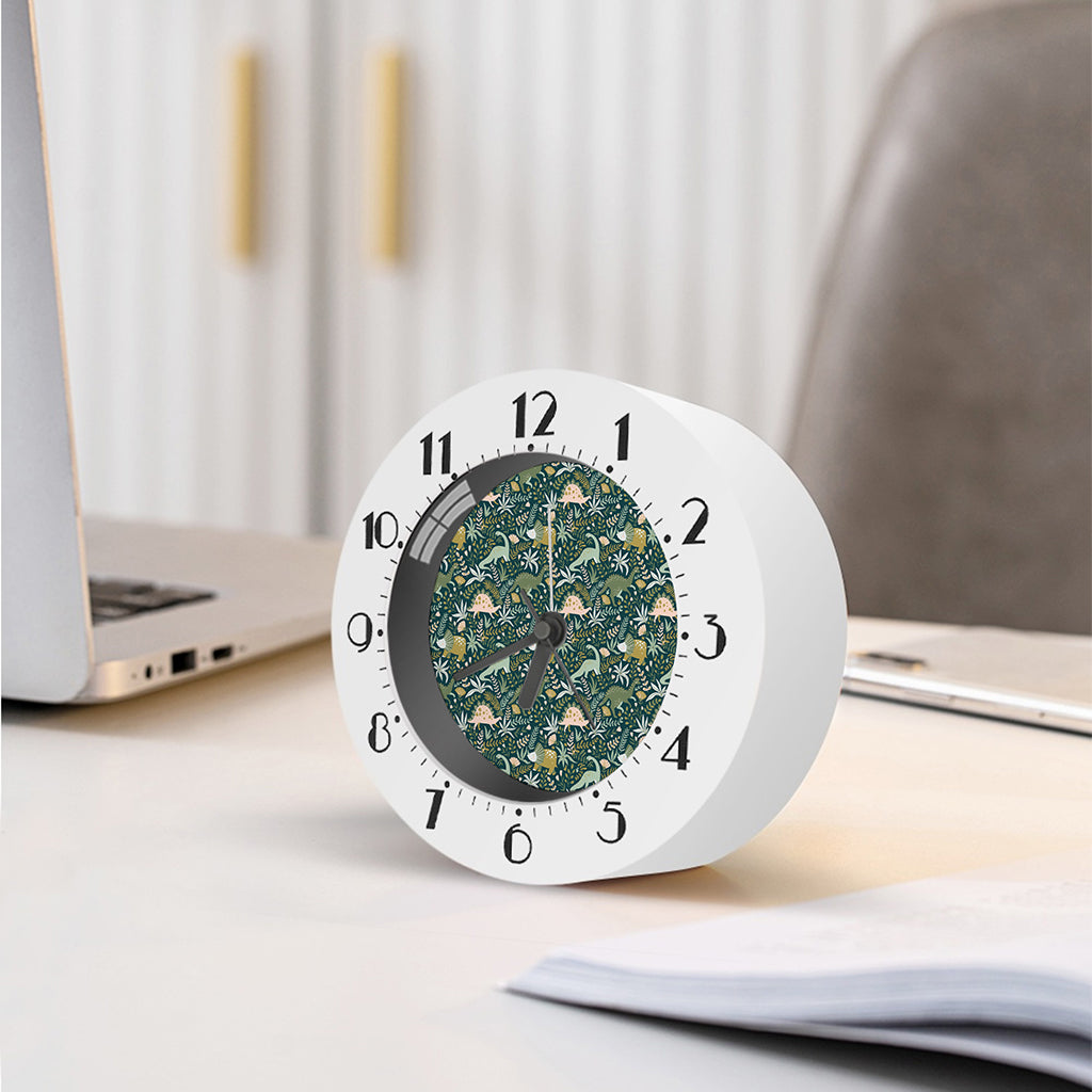 Cute Dino Tropical Leaves Pattern Print Alarm Clock