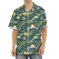Cute Dino Tropical Leaves Pattern Print Aloha Shirt