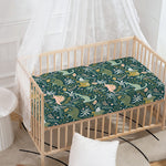 Cute Dino Tropical Leaves Pattern Print Baby Crib Sheet