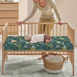 Cute Dino Tropical Leaves Pattern Print Baby Crib Sheet