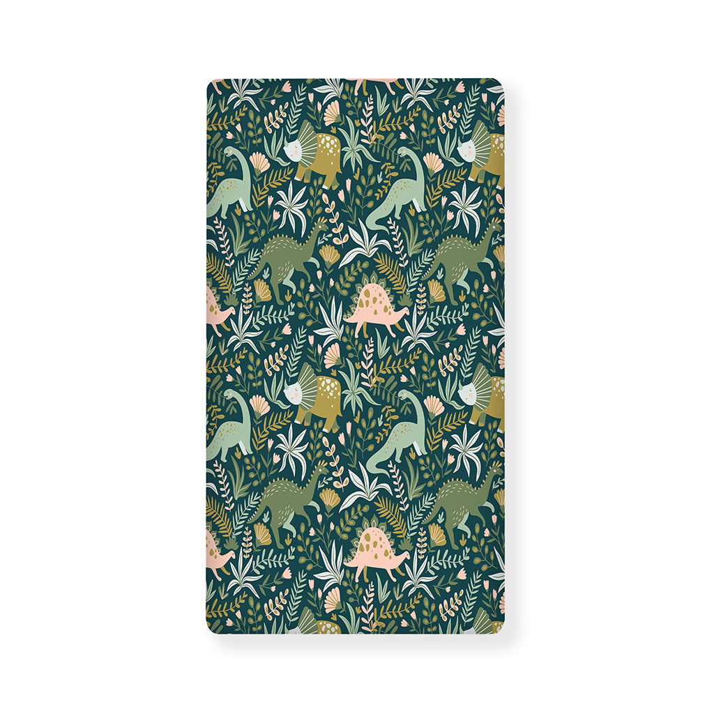 Cute Dino Tropical Leaves Pattern Print Baby Crib Sheet