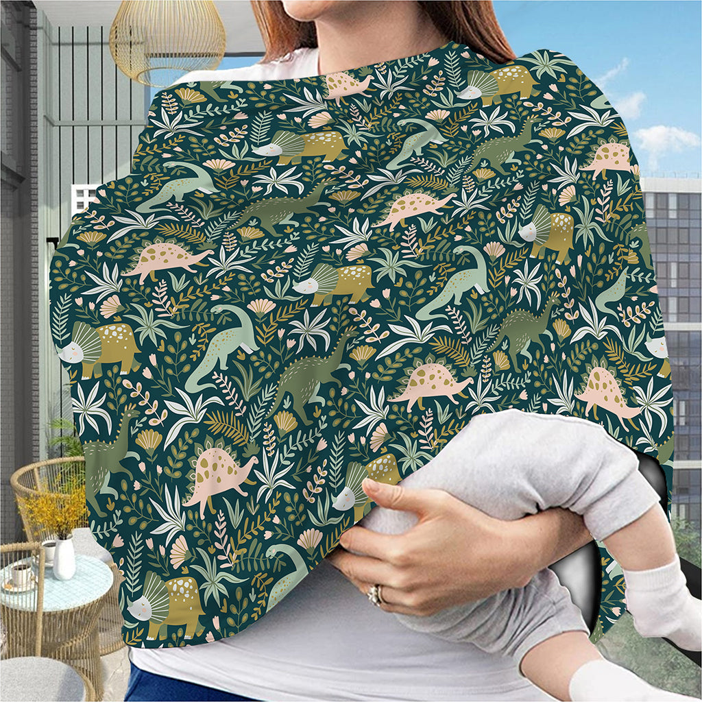 Cute Dino Tropical Leaves Pattern Print Baby Seat Cover