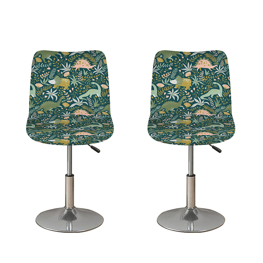 Cute Dino Tropical Leaves Pattern Print Bar Stool Covers