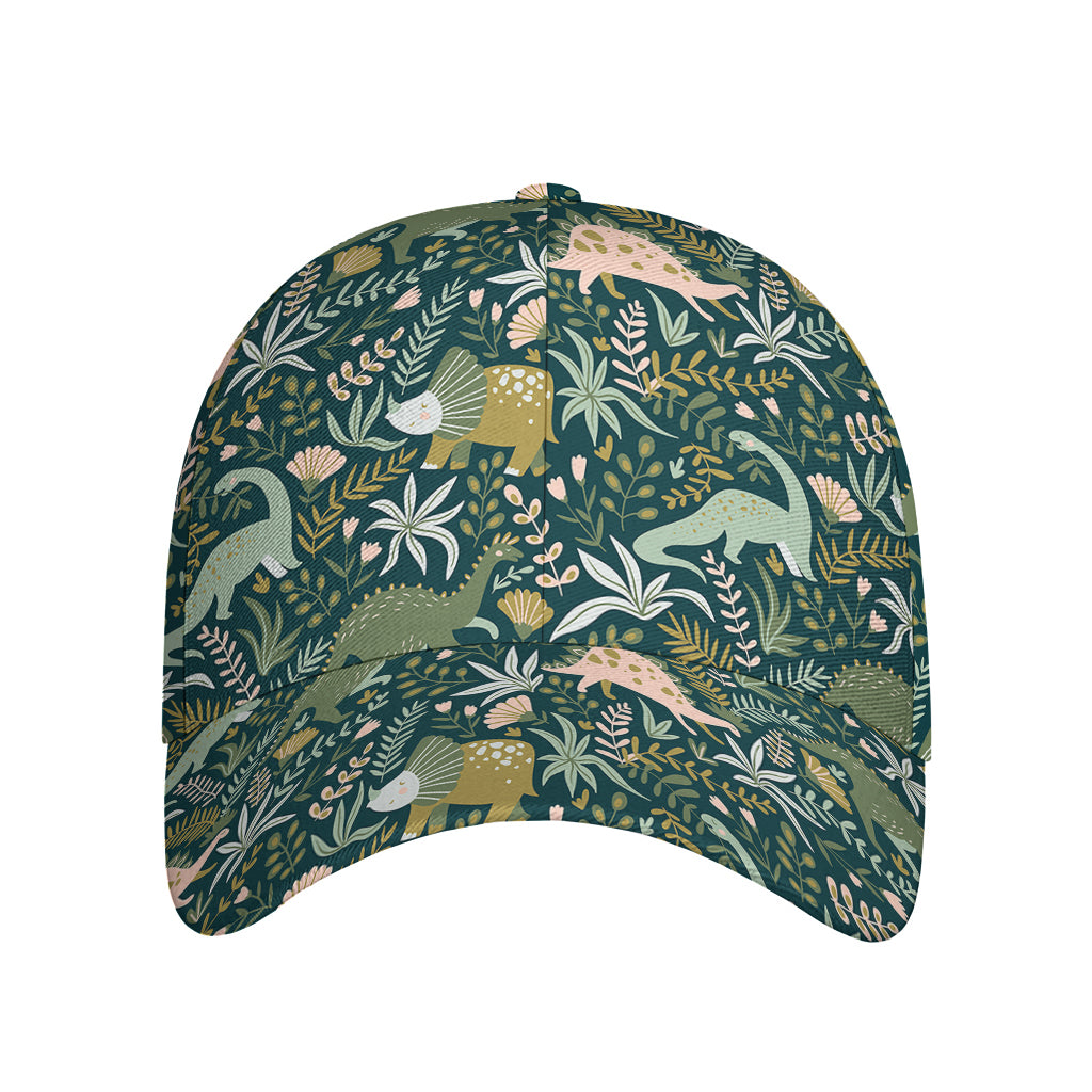 Cute Dino Tropical Leaves Pattern Print Baseball Cap