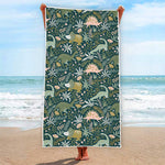 Cute Dino Tropical Leaves Pattern Print Beach Towel