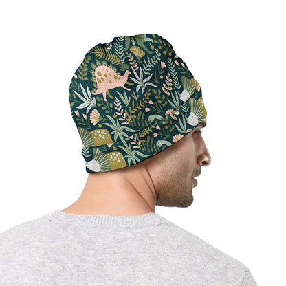 Cute Dino Tropical Leaves Pattern Print Beanie