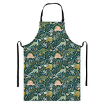 Cute Dino Tropical Leaves Pattern Print Bib Apron With Pocket