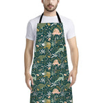 Cute Dino Tropical Leaves Pattern Print Bib Apron With Pocket