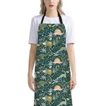 Cute Dino Tropical Leaves Pattern Print Bib Apron With Pocket