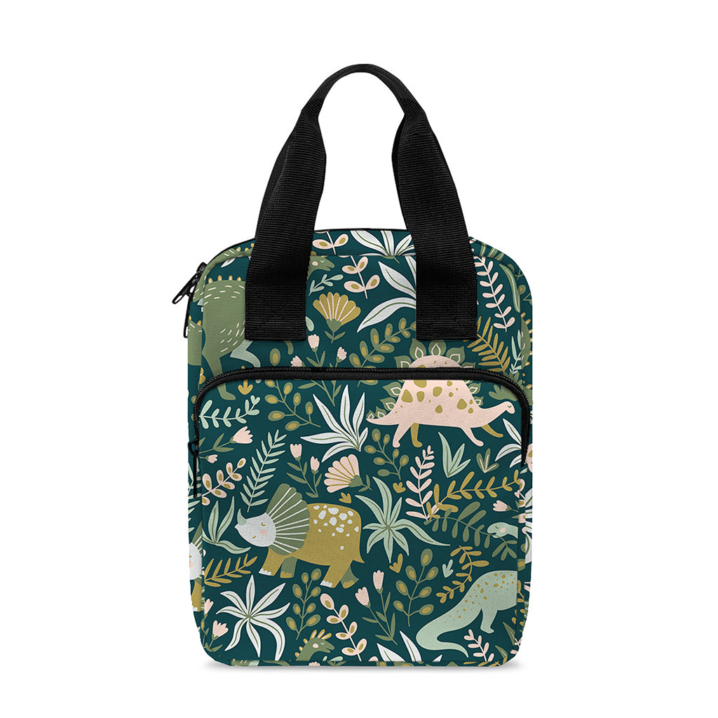 Cute Dino Tropical Leaves Pattern Print Bible Tote Bag