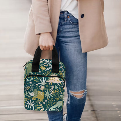 Cute Dino Tropical Leaves Pattern Print Bible Tote Bag