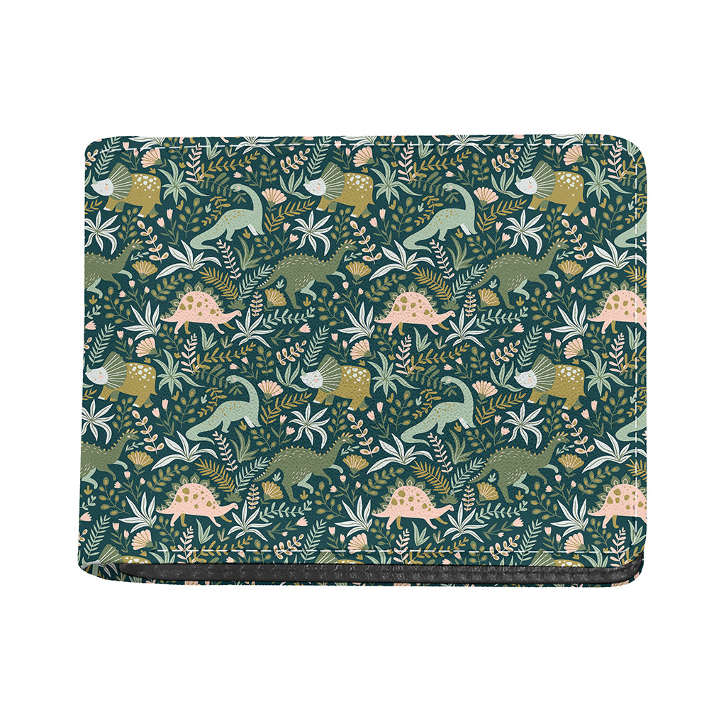 Cute Dino Tropical Leaves Pattern Print Bifold Wallet