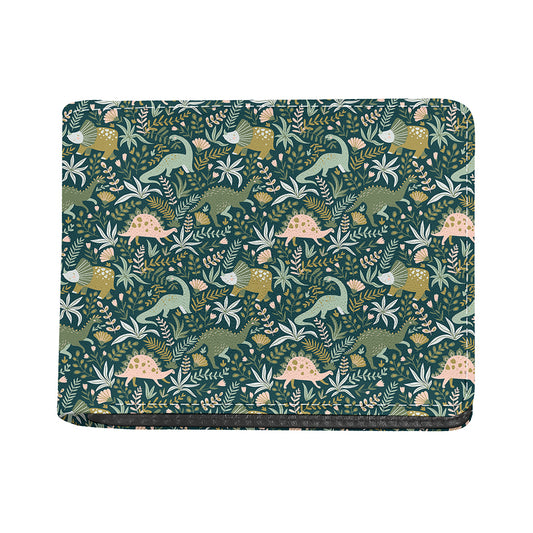 Cute Dino Tropical Leaves Pattern Print Bifold Wallet