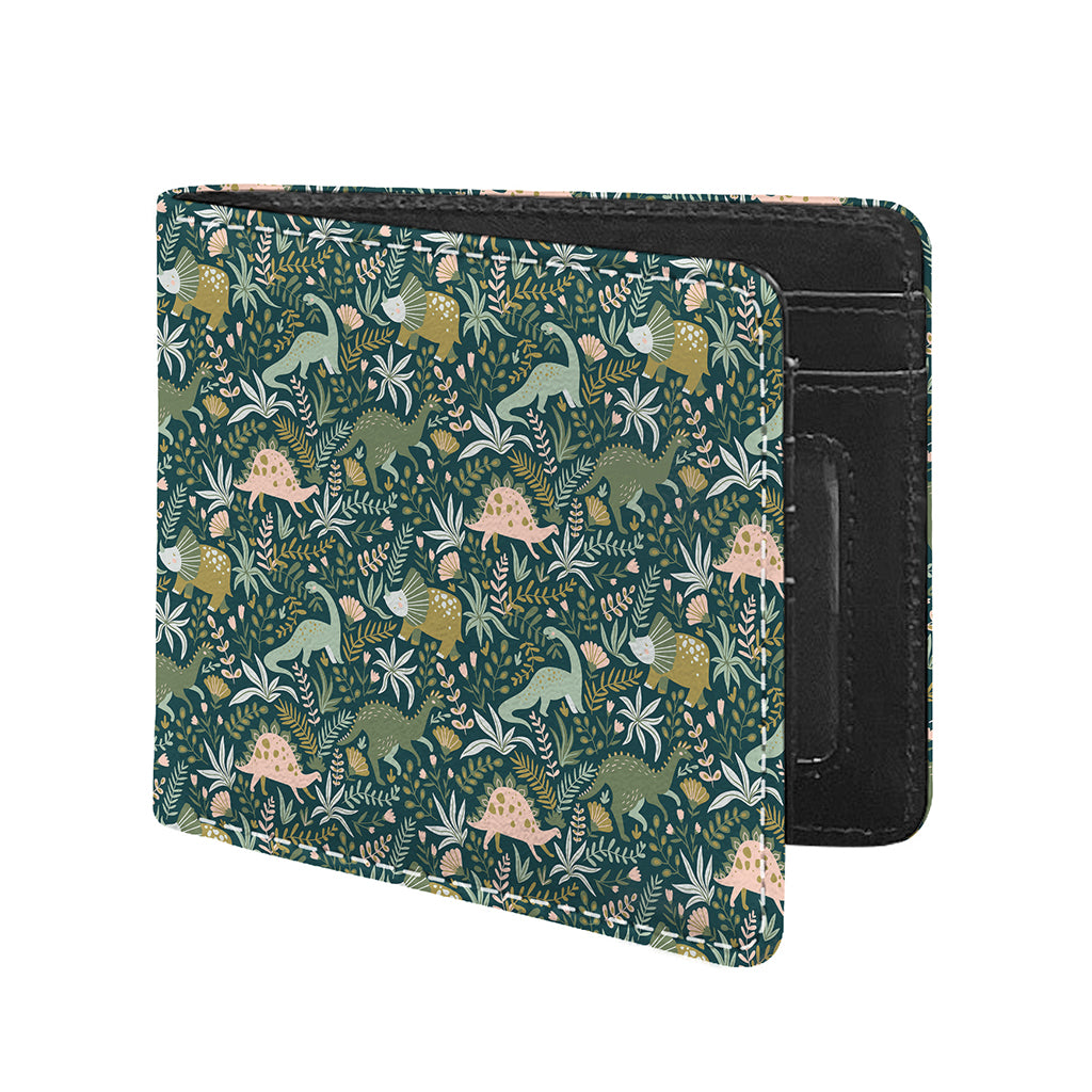 Cute Dino Tropical Leaves Pattern Print Bifold Wallet