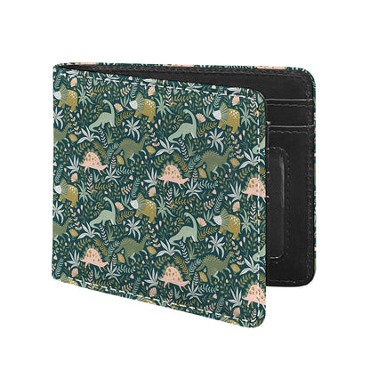Cute Dino Tropical Leaves Pattern Print Bifold Wallet