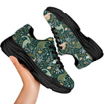 Cute Dino Tropical Leaves Pattern Print Black Chunky Shoes