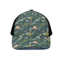 Cute Dino Tropical Leaves Pattern Print Black Mesh Trucker Hat