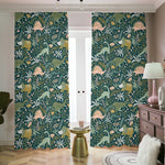 Cute Dino Tropical Leaves Pattern Print Blackout Pencil Pleat Curtains