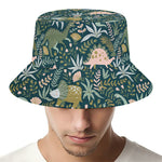 Cute Dino Tropical Leaves Pattern Print Bucket Hat