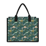 Cute Dino Tropical Leaves Pattern Print Canvas Tote Bag