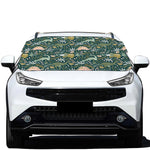 Cute Dino Tropical Leaves Pattern Print Car Windshield Snow Cover