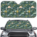 Cute Dino Tropical Leaves Pattern Print Car Windshield Sun Shade