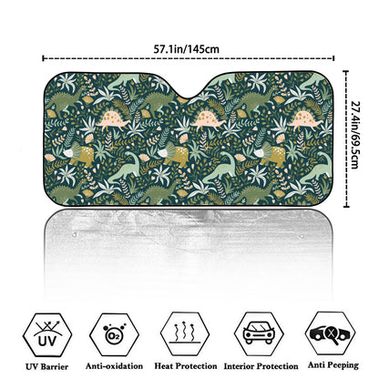 Cute Dino Tropical Leaves Pattern Print Car Windshield Sun Shade