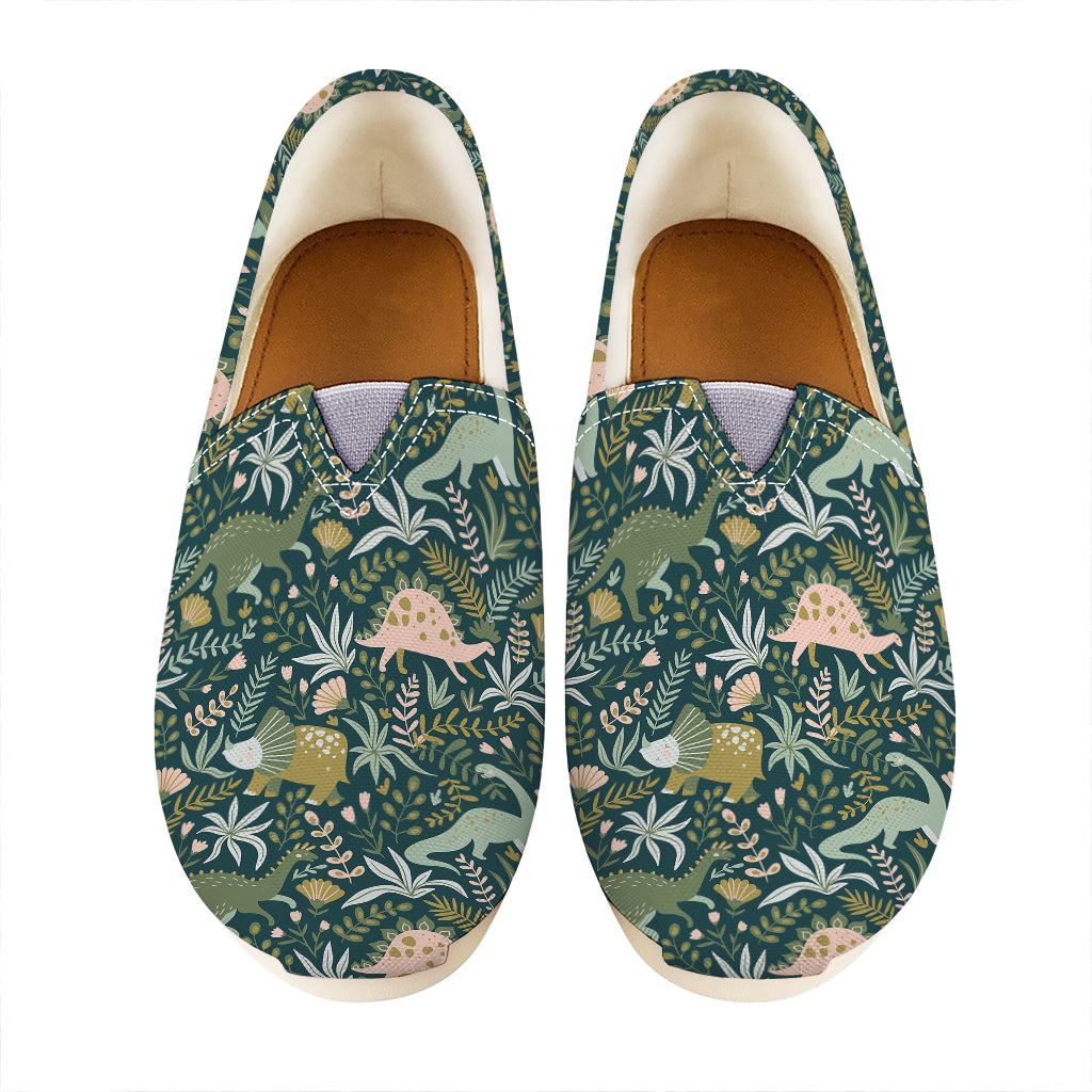 Cute Dino Tropical Leaves Pattern Print Casual Shoes