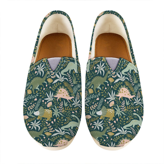 Cute Dino Tropical Leaves Pattern Print Casual Shoes
