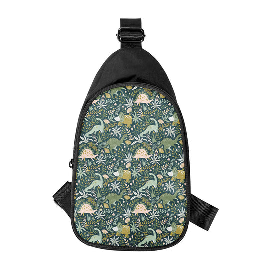 Cute Dino Tropical Leaves Pattern Print Chest Bag