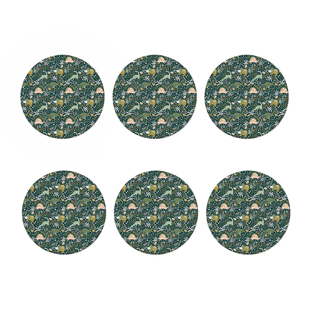 Cute Dino Tropical Leaves Pattern Print Coaster Set