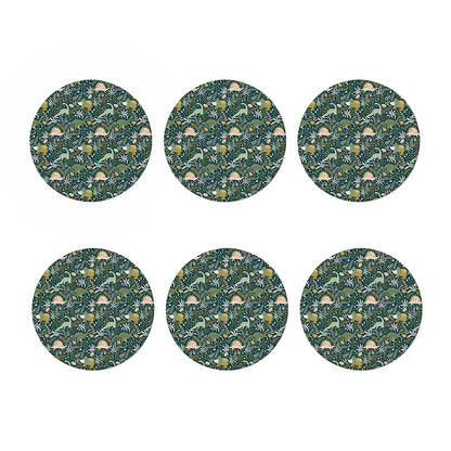 Cute Dino Tropical Leaves Pattern Print Coaster Set