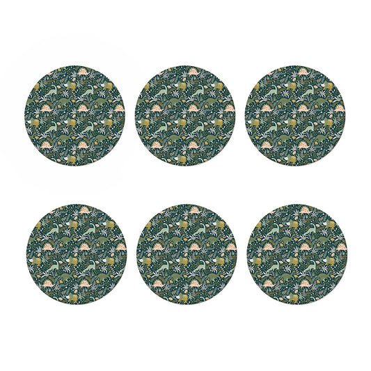 Cute Dino Tropical Leaves Pattern Print Coaster Set