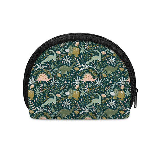 Cute Dino Tropical Leaves Pattern Print Coin Purse