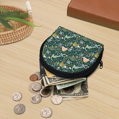 Cute Dino Tropical Leaves Pattern Print Coin Purse