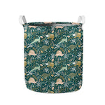 Cute Dino Tropical Leaves Pattern Print Collapsible Laundry Basket