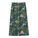 Cute Dino Tropical Leaves Pattern Print Cotton Front Slit Maxi Skirt