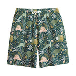 Cute Dino Tropical Leaves Pattern Print Cotton Shorts