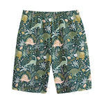 Cute Dino Tropical Leaves Pattern Print Cotton Shorts