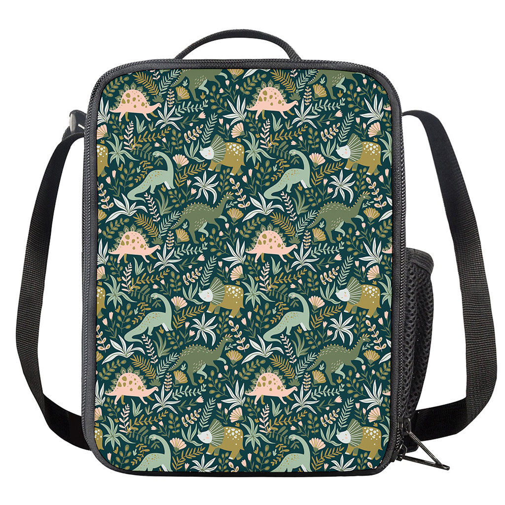Cute Dino Tropical Leaves Pattern Print Crossbody Lunch Bag