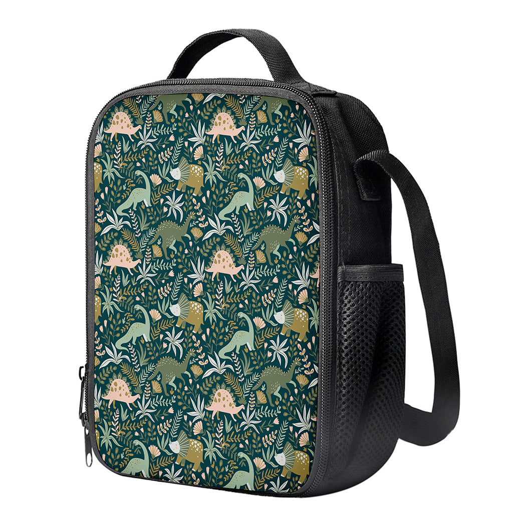 Cute Dino Tropical Leaves Pattern Print Crossbody Lunch Bag