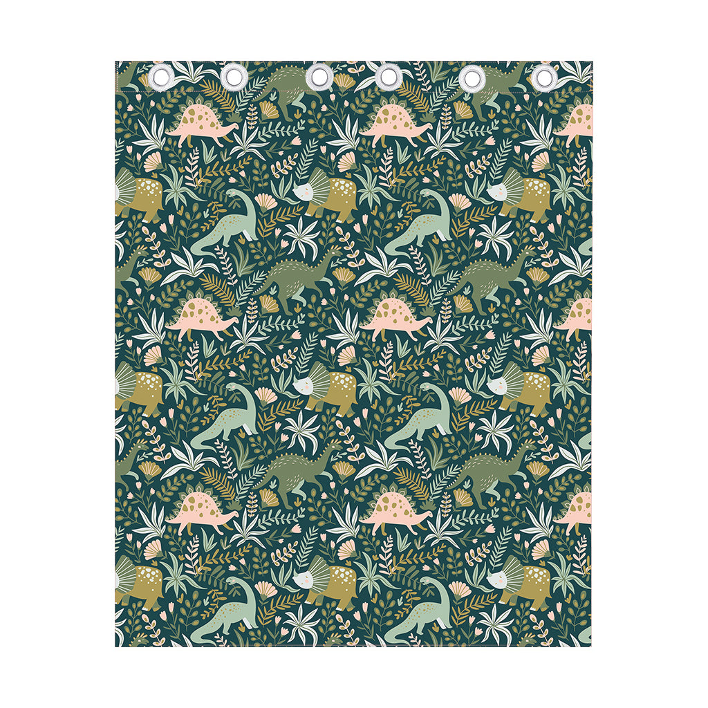 Cute Dino Tropical Leaves Pattern Print Curtain