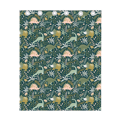 Cute Dino Tropical Leaves Pattern Print Curtain