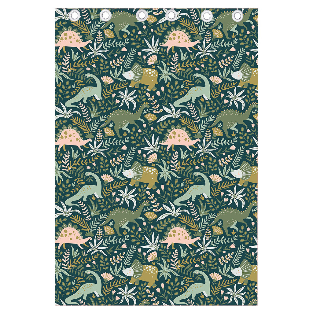 Cute Dino Tropical Leaves Pattern Print Curtain