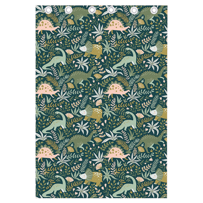Cute Dino Tropical Leaves Pattern Print Curtain