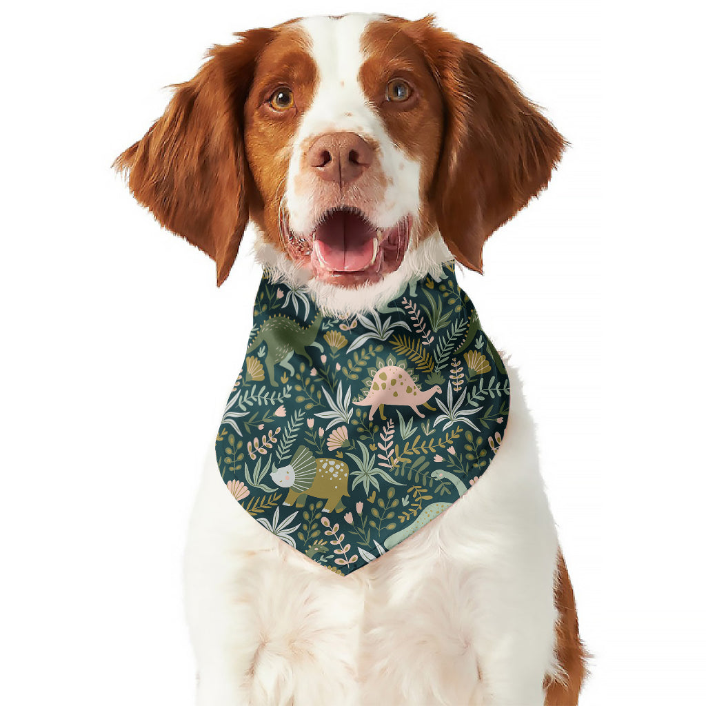 Cute Dino Tropical Leaves Pattern Print Dog Bandana