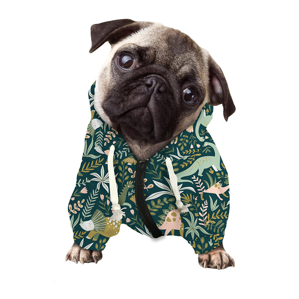 Cute Dino Tropical Leaves Pattern Print Dog Zip Up Hoodie
