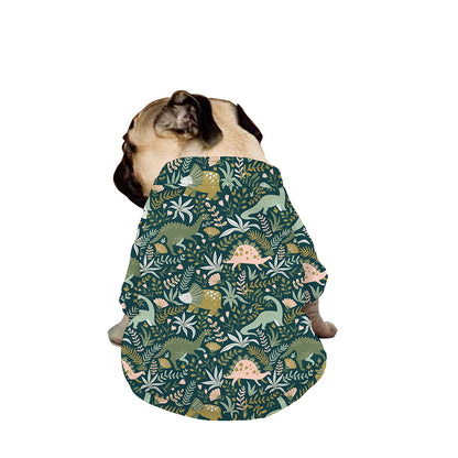 Cute Dino Tropical Leaves Pattern Print Dog Zip Up Jacket