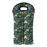 Cute Dino Tropical Leaves Pattern Print Double Neoprene Wine Tote
