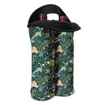 Cute Dino Tropical Leaves Pattern Print Double Neoprene Wine Tote